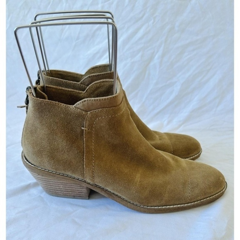Splendid Suede Ankle Boots Womens Tan Suede Rear Zip Block Heel 9 - Picture 2 of 11